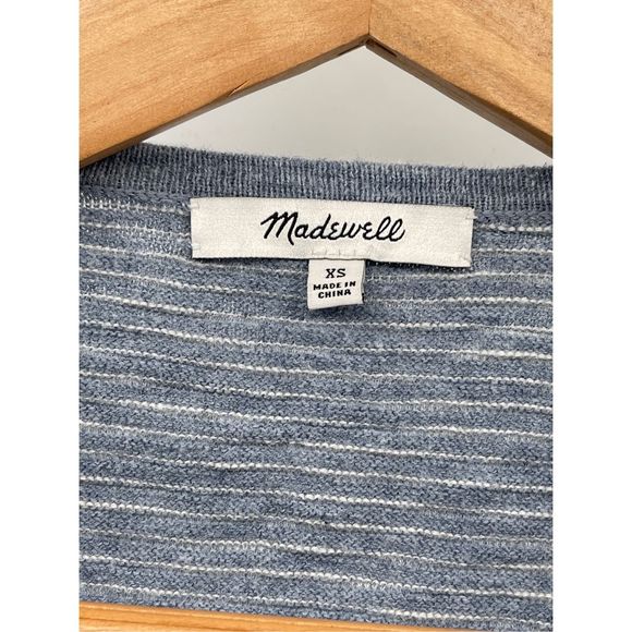 Madewell Cardigan Sweater Women XS Blue‎ White Stripes Open Long Sleeve Pockets - Picture 2 of 11